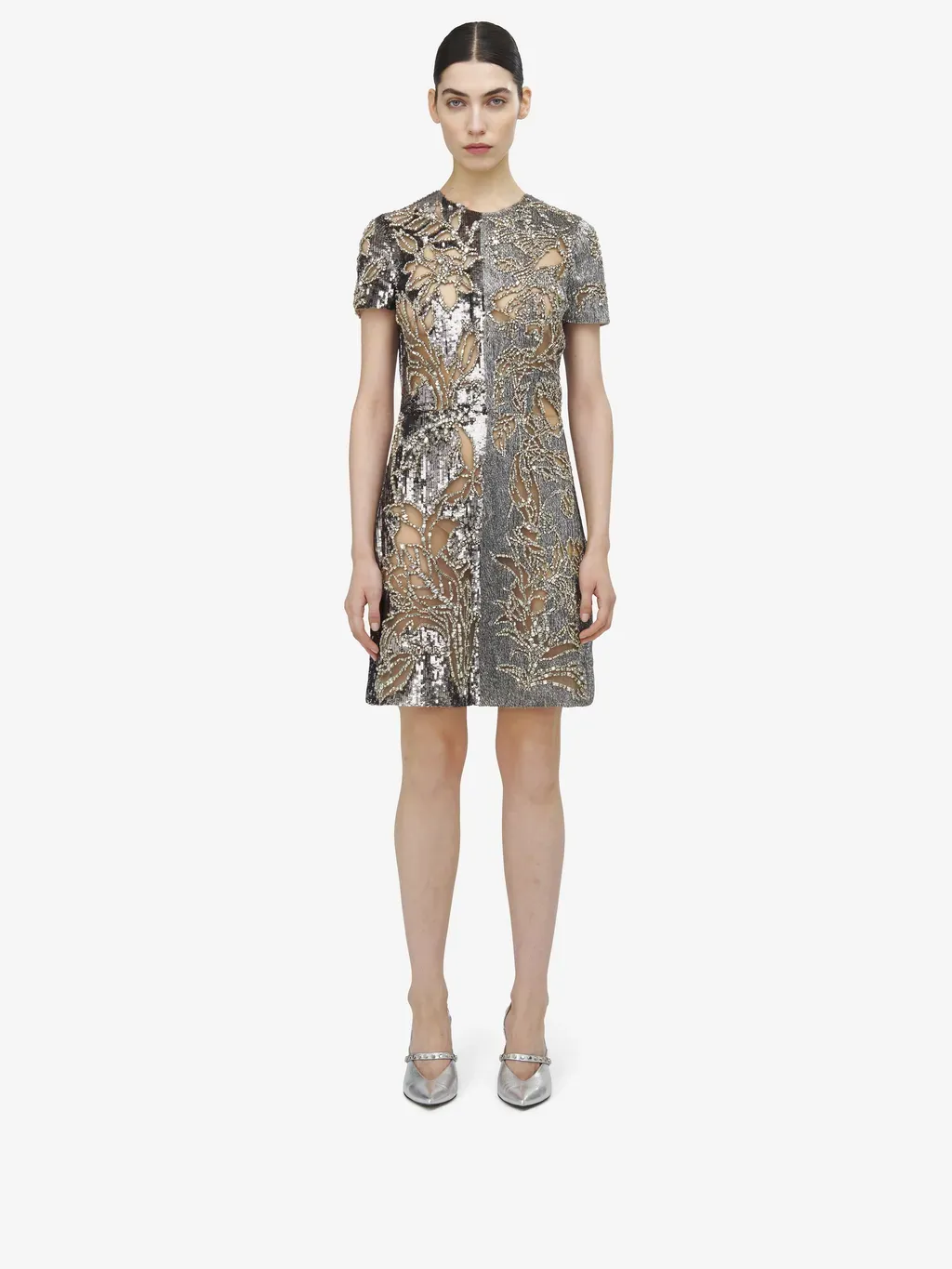 Crystal Stencil Embroidery Mini Dress
