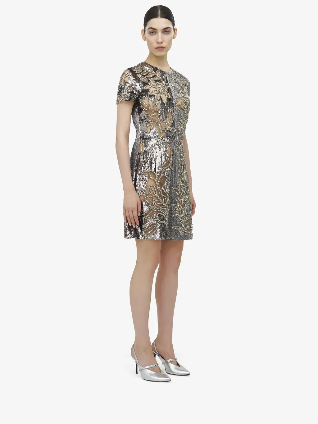 Crystal Stencil Embroidery Mini Dress