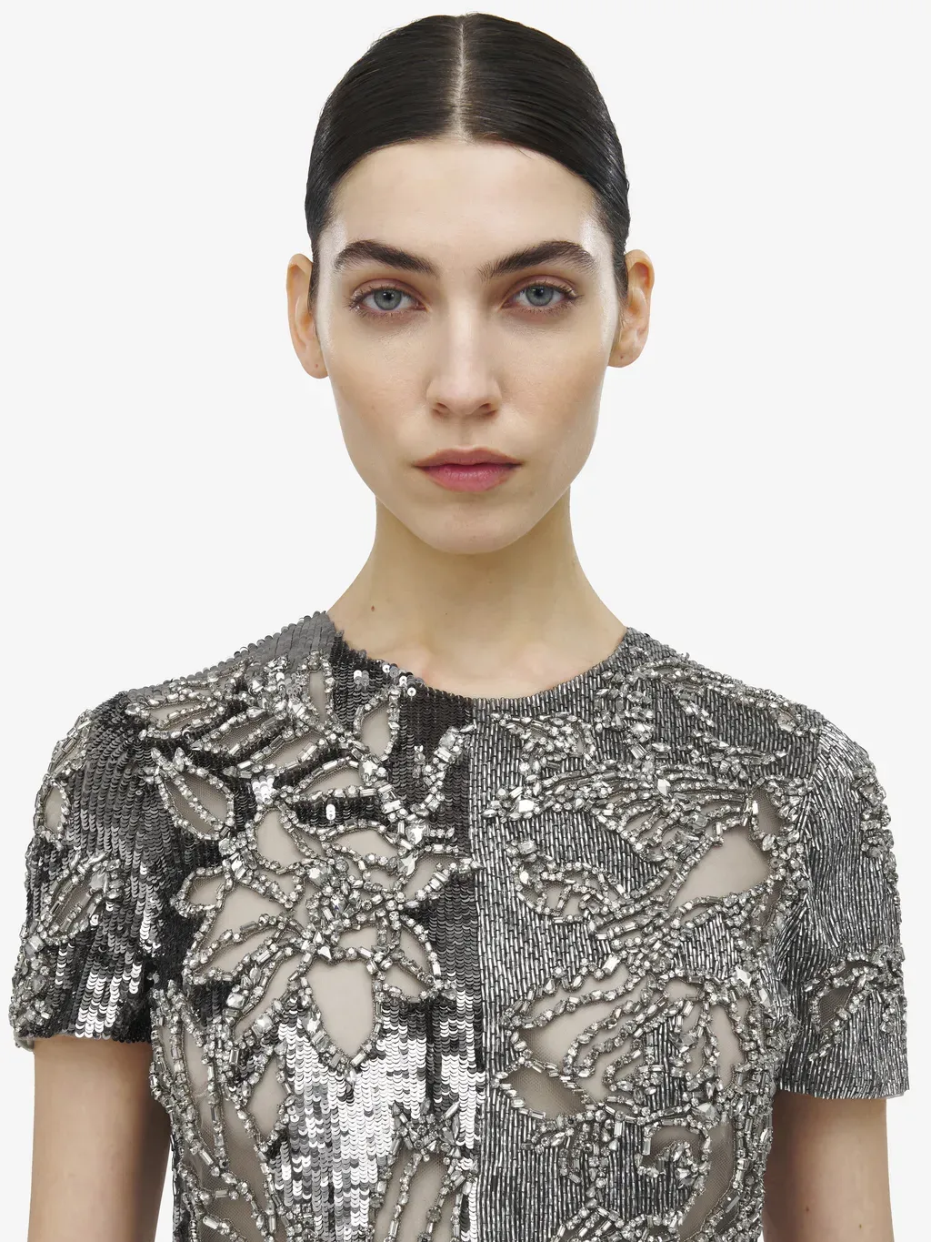 Crystal Stencil Embroidery Mini Dress