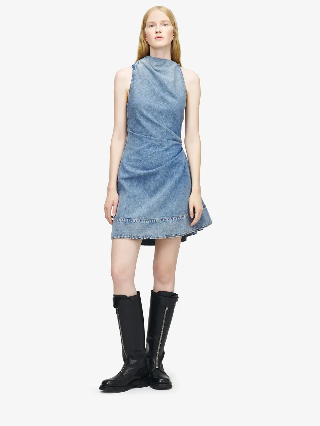 Denim Asymmetric Mini Dress