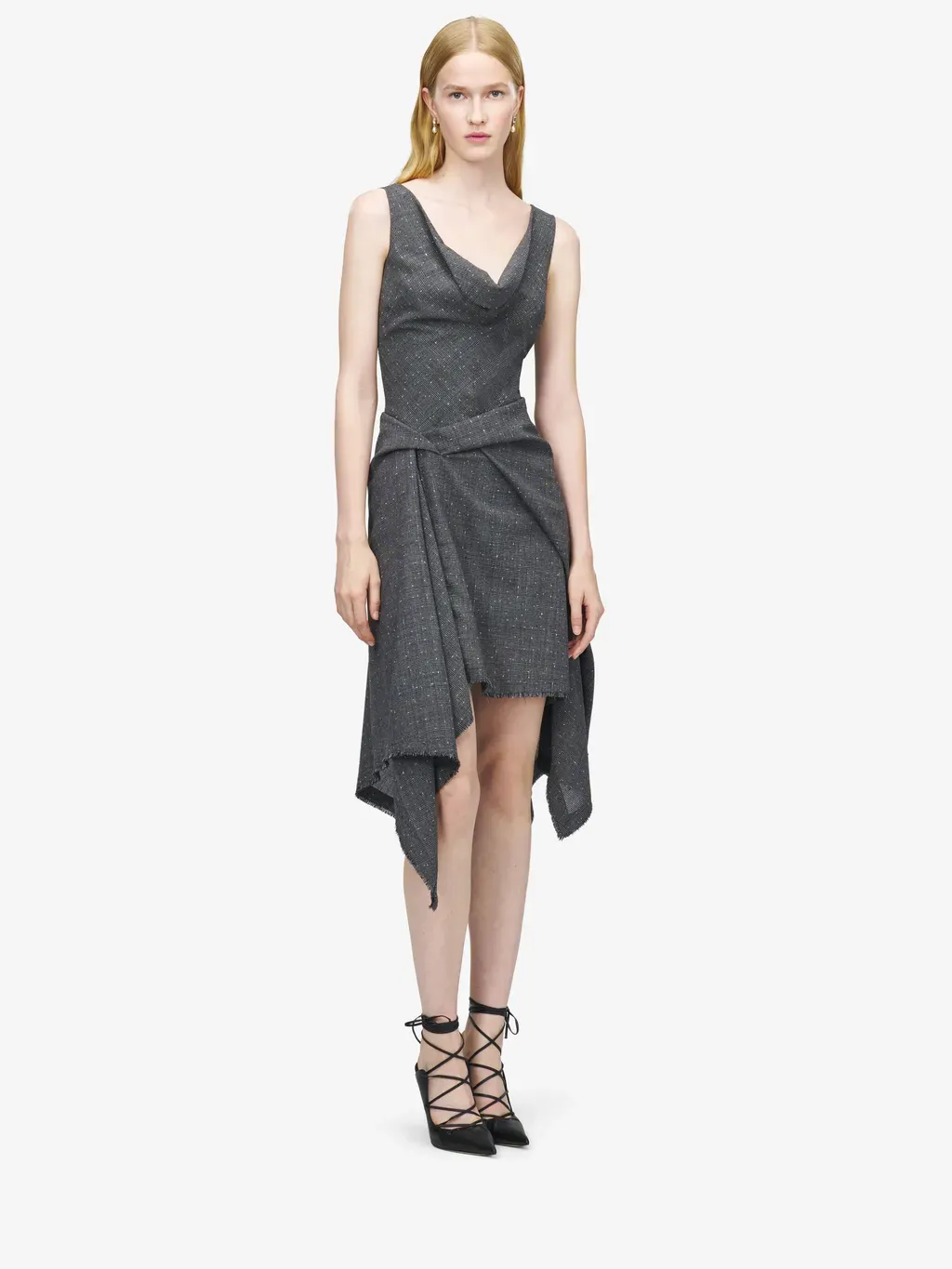 Flecked Glen Check Asymmetric Dress