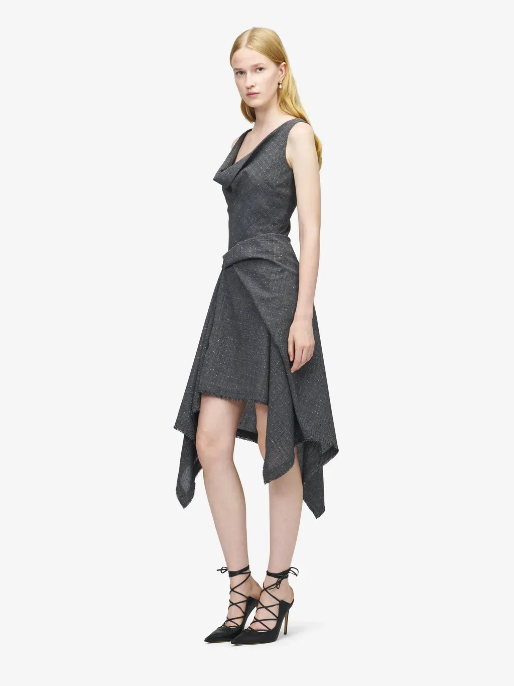 Flecked Glen Check Asymmetric Dress