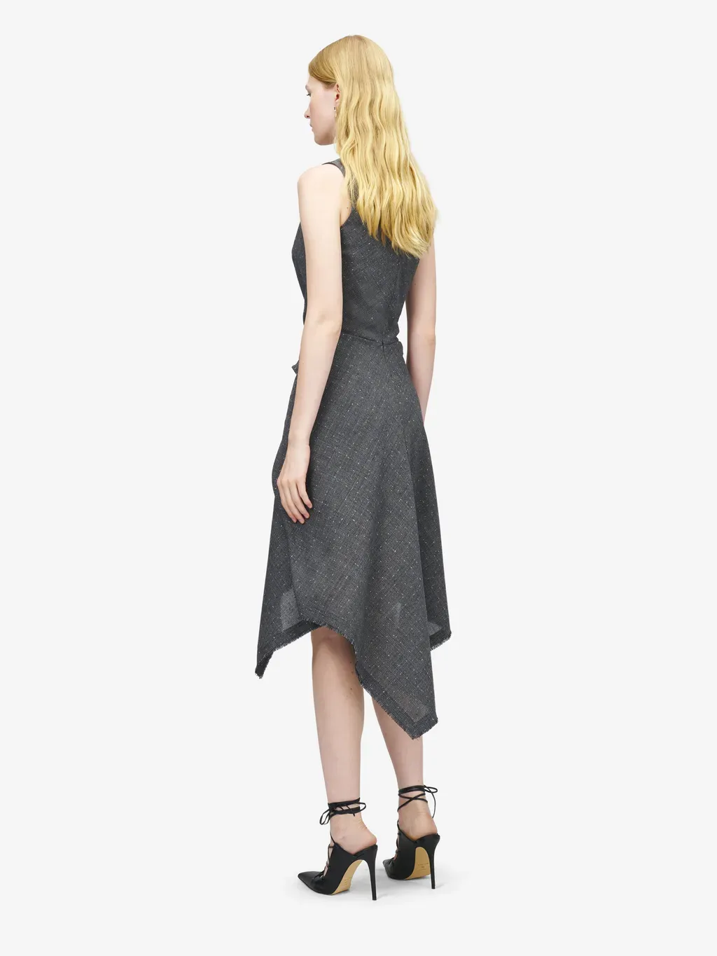 Flecked Glen Check Asymmetric Dress