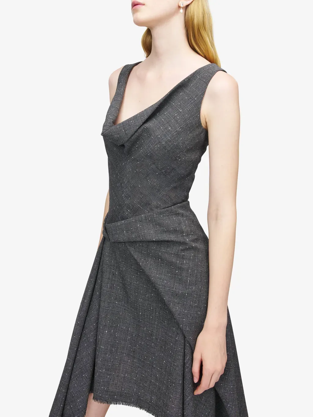 Flecked Glen Check Asymmetric Dress