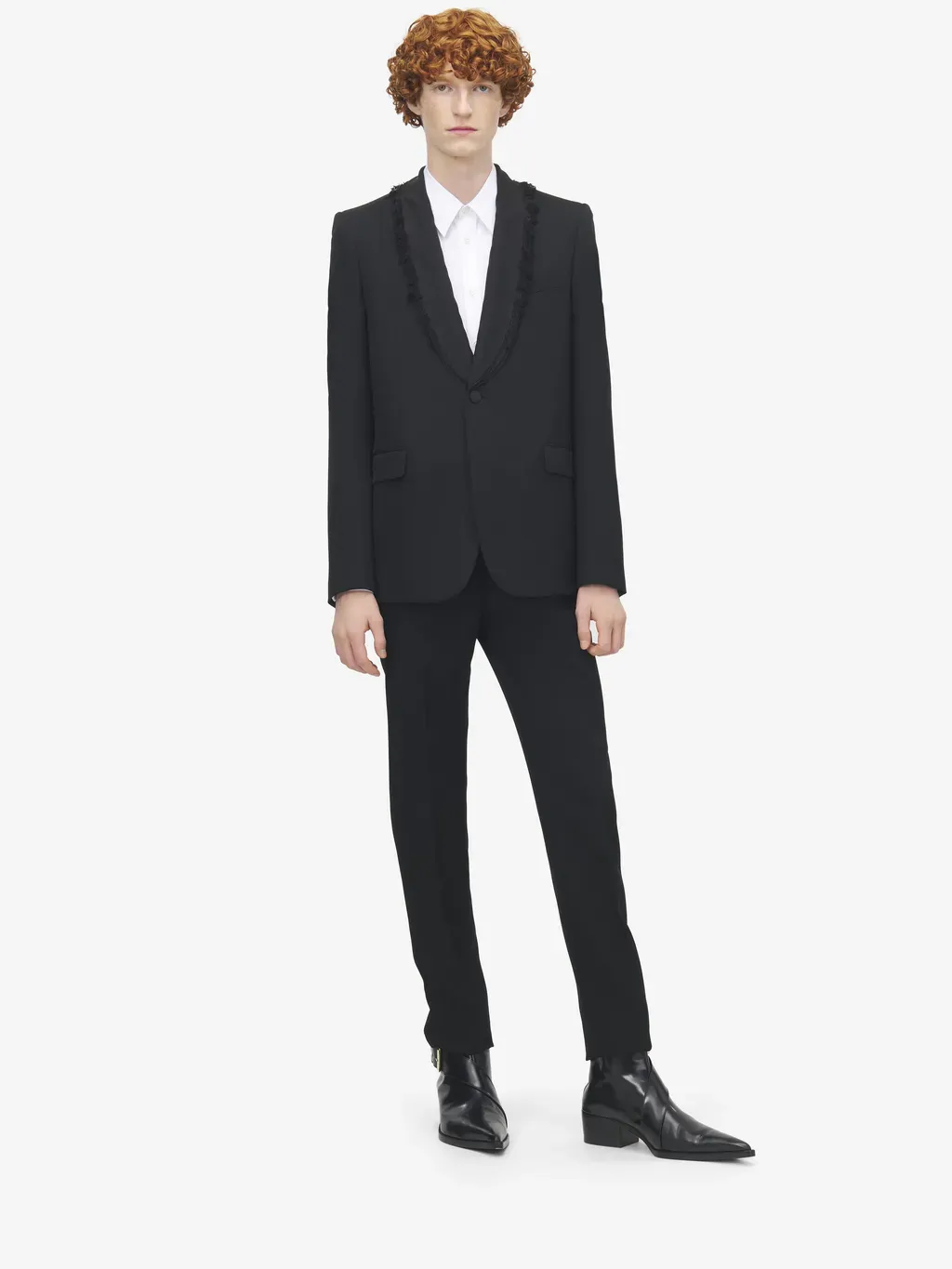 Frayed Lapel Single-Breasted Jacket
