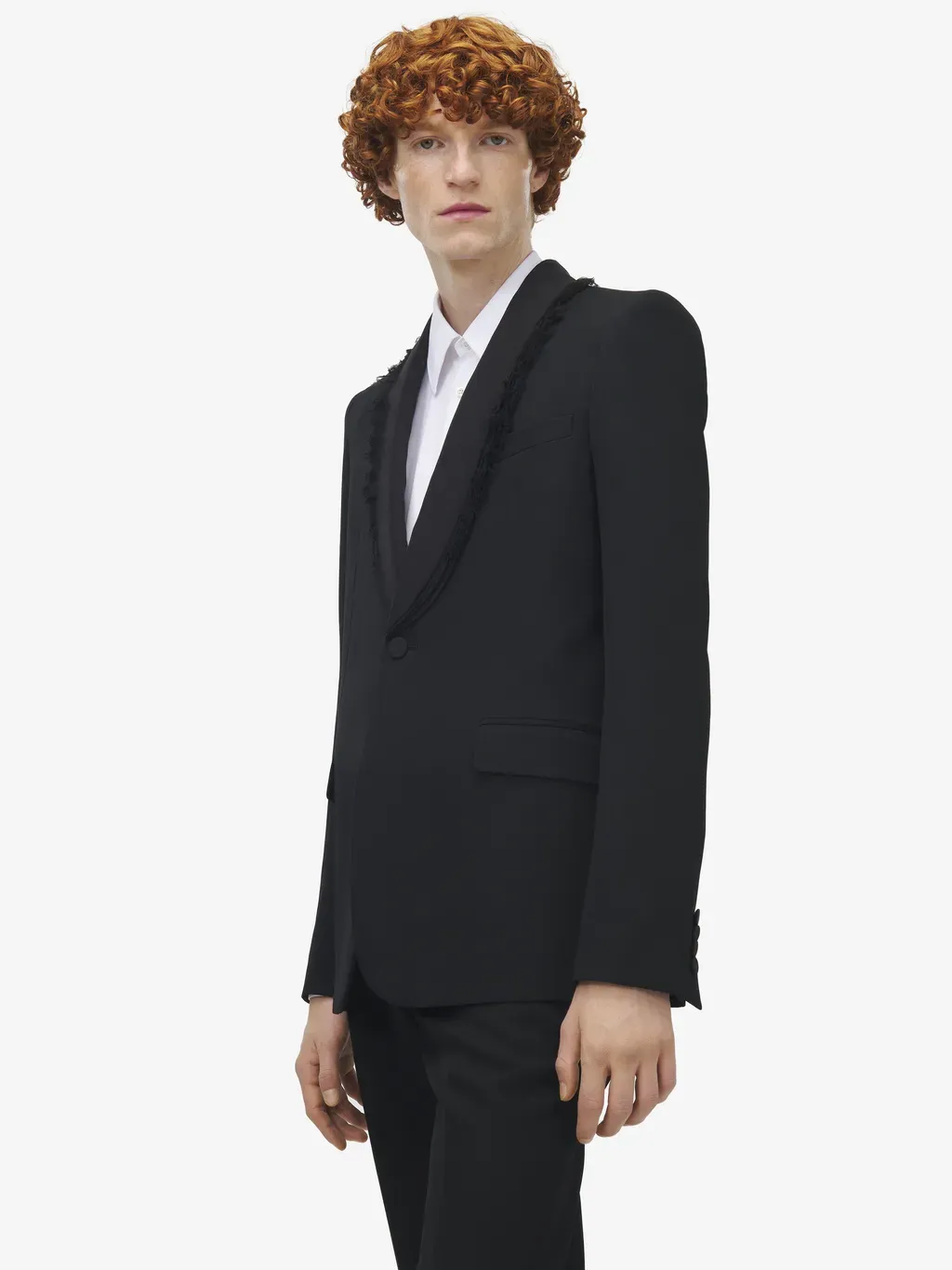 Frayed Lapel Single-Breasted Jacket