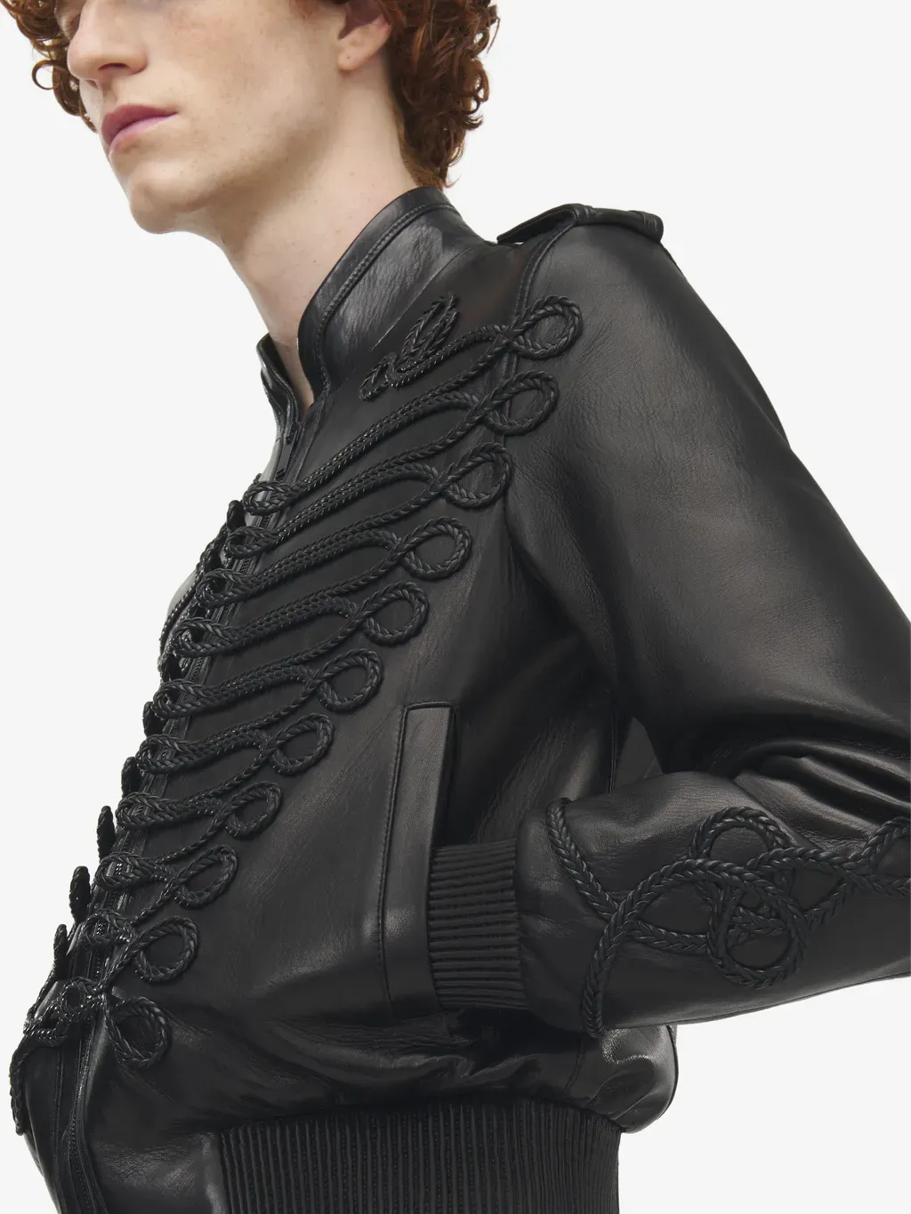 Frogging Embroidery Leather Jacket