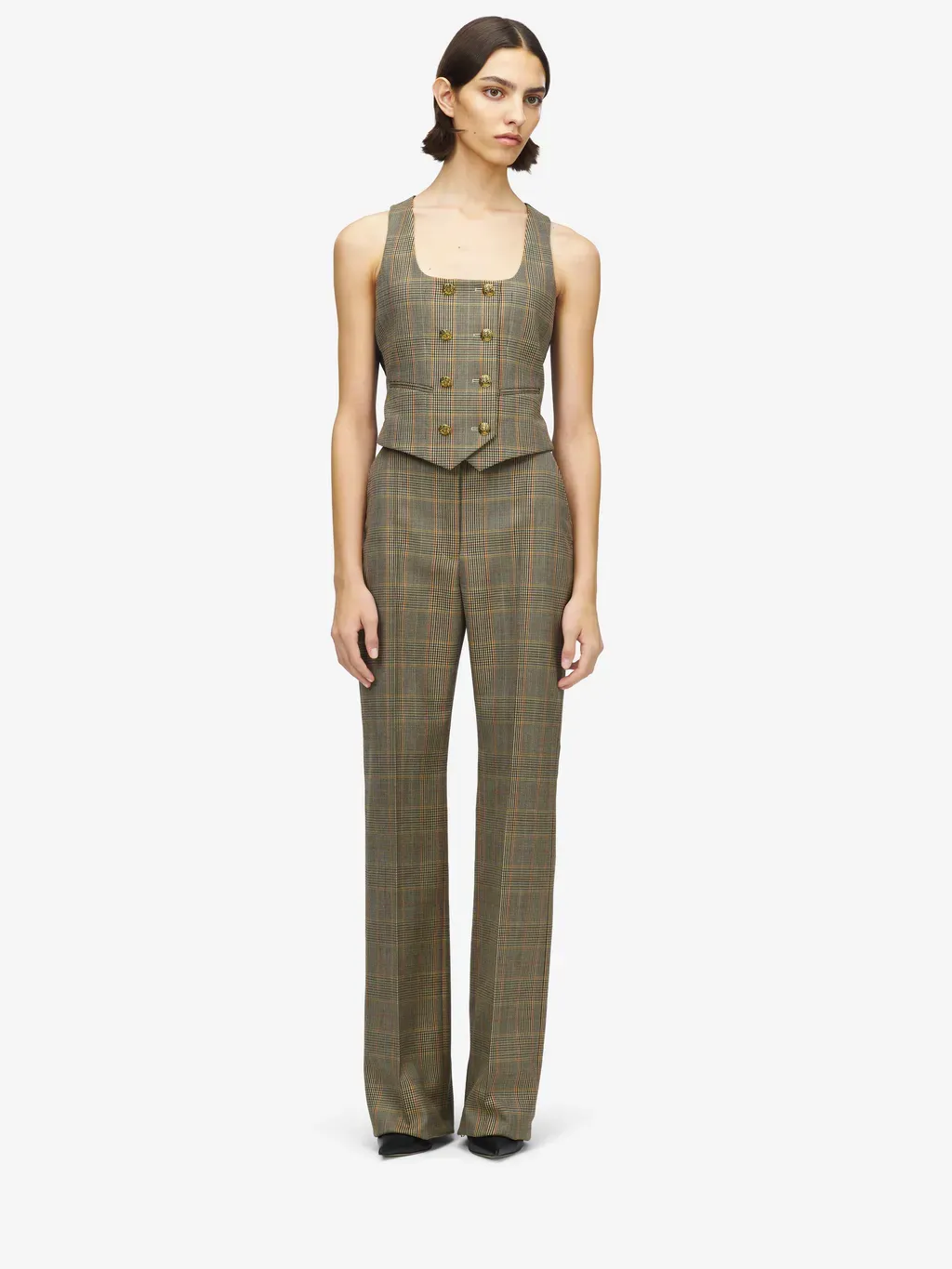 High-Waisted Country Check Tailored Trousers