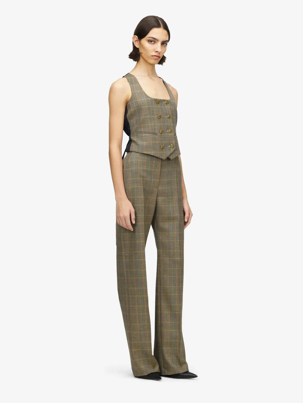 High-Waisted Country Check Tailored Trousers