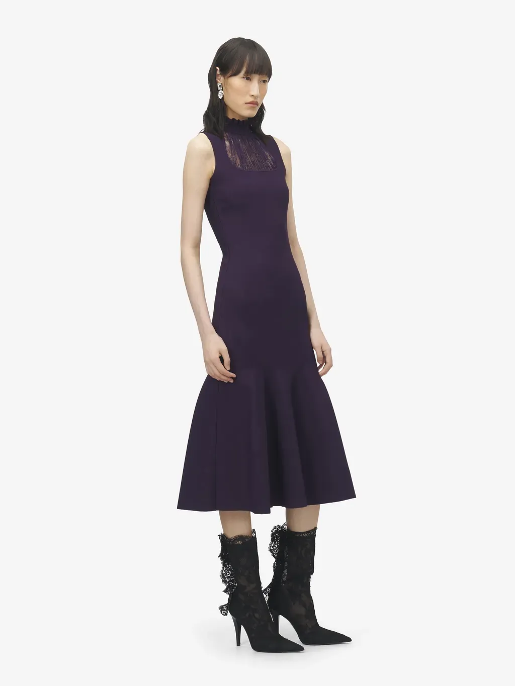 Lace Panel Midi Dress