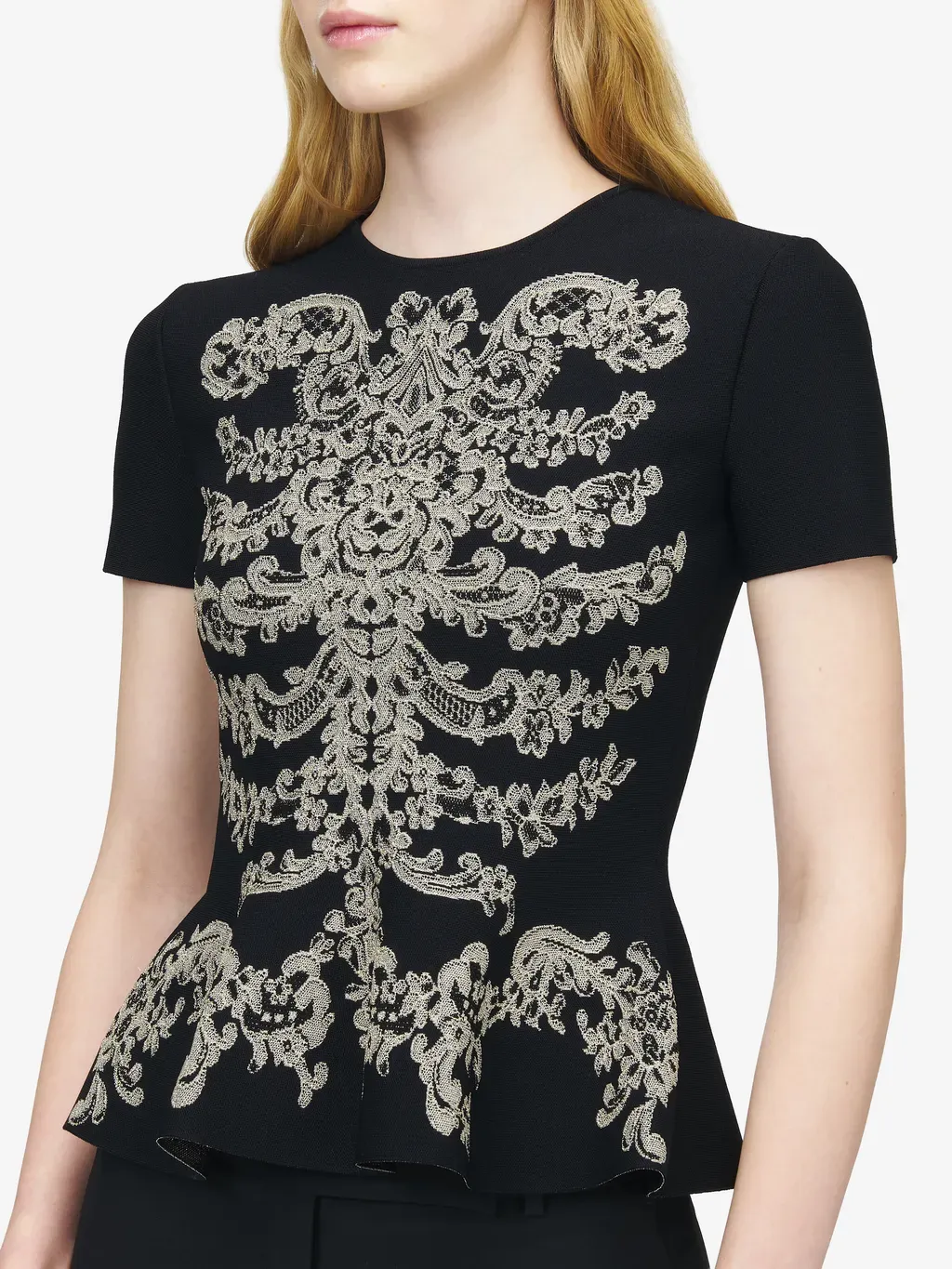 Lace Ribcage Jacquard Peplum Top