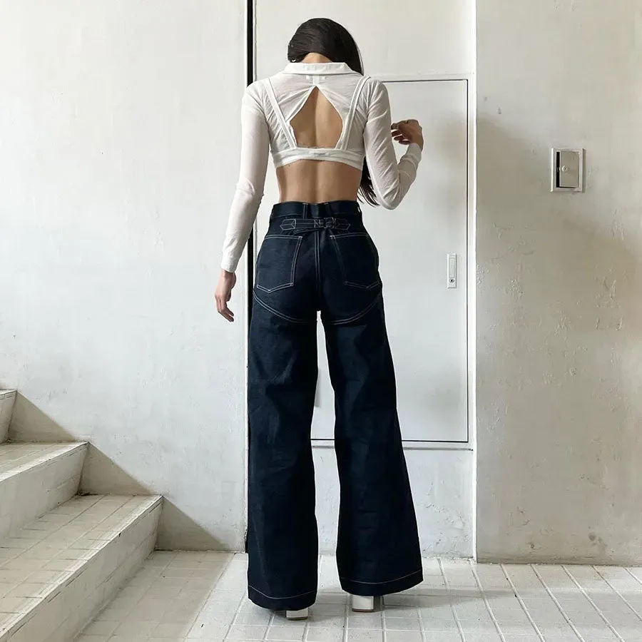 Denim High-Waist Buggy Pants
