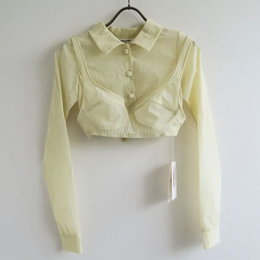 Stretch Taffeta Layered Bra Top Shirt