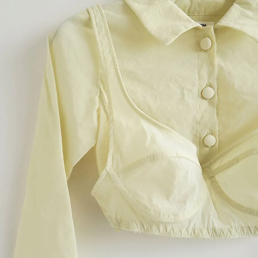 Stretch Taffeta Layered Bra Top Shirt
