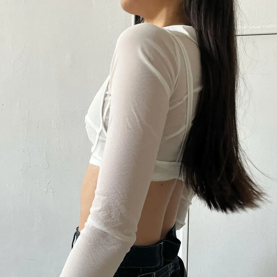 Stretch Taffeta Layered Bra Top Shirt