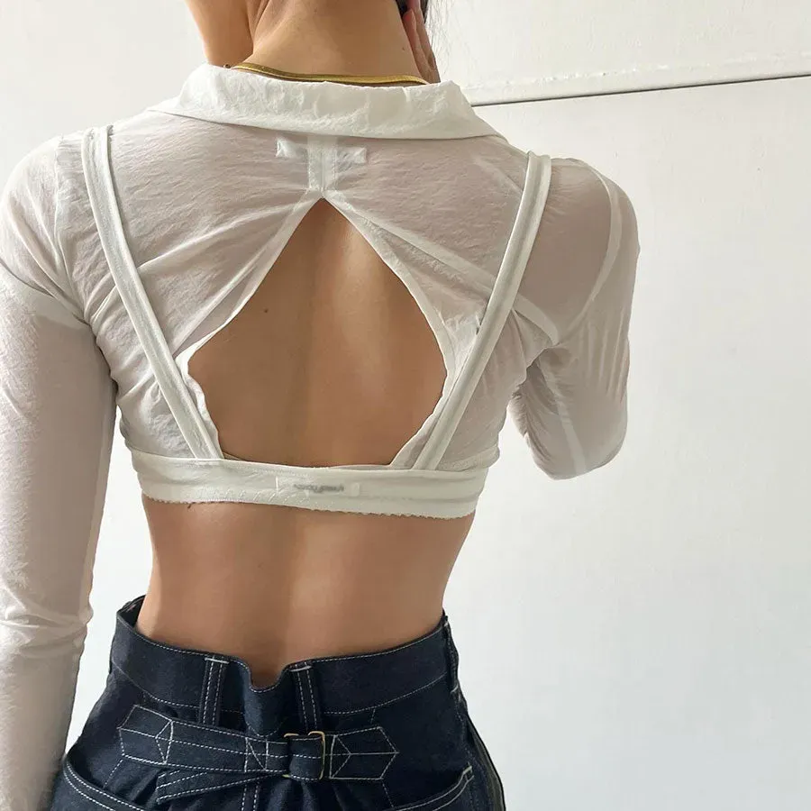 Stretch Taffeta Layered Bra Top Shirt