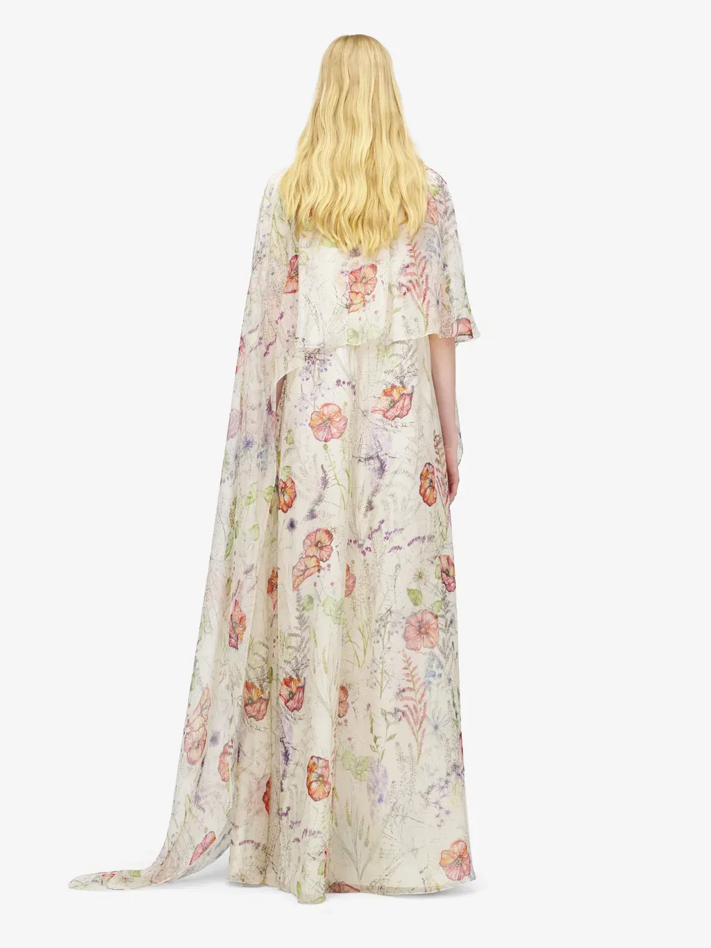 Meadow Floral Print Asymmetric Cape Dress