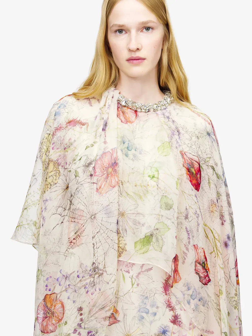 Meadow Floral Print Asymmetric Cape Dress