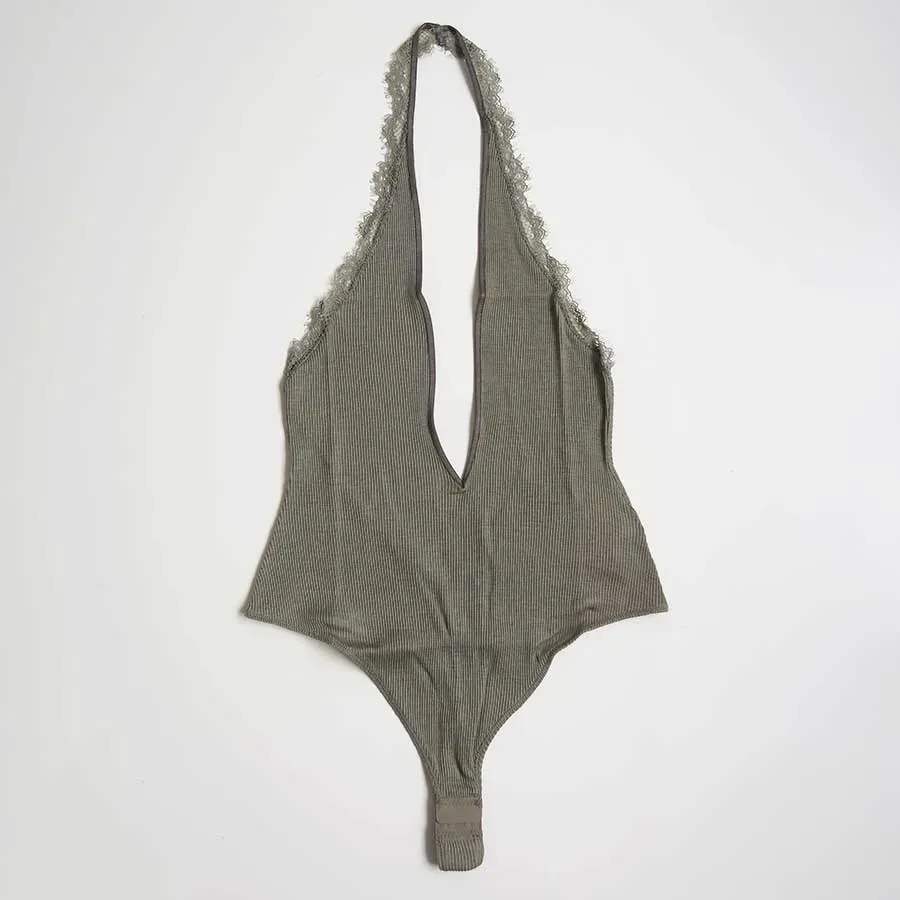 Rib Halter-Neck Bodysuit