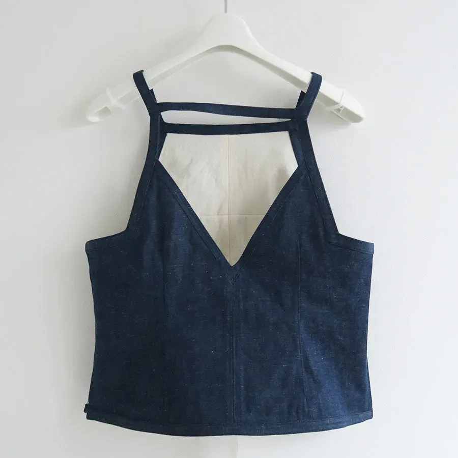 Nepped Denim Square-Neck Top