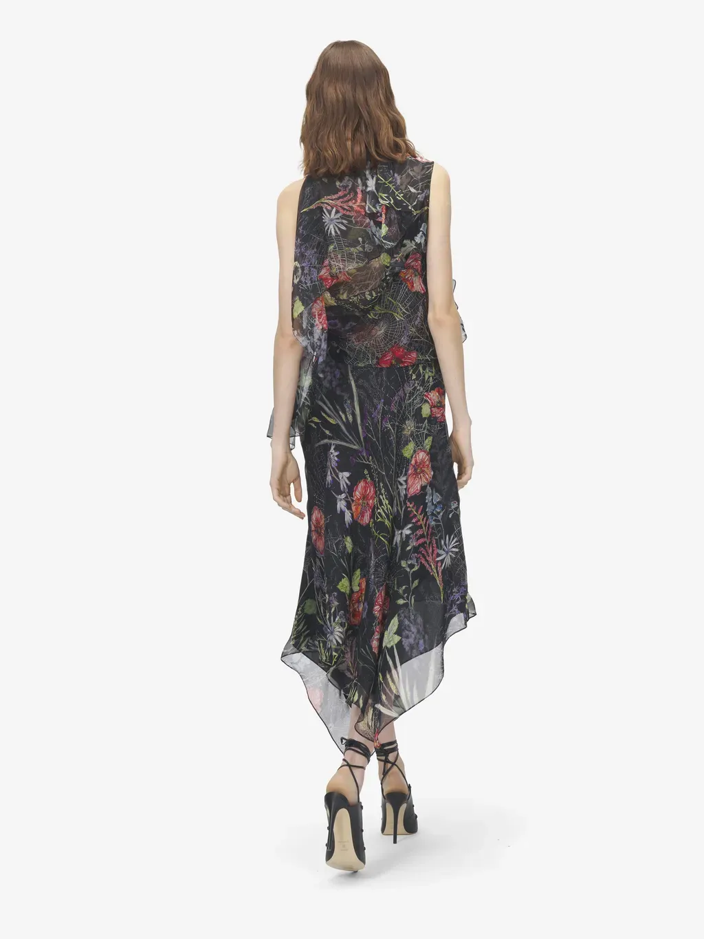 Meadow Floral Print Asymmetric Evening Dress