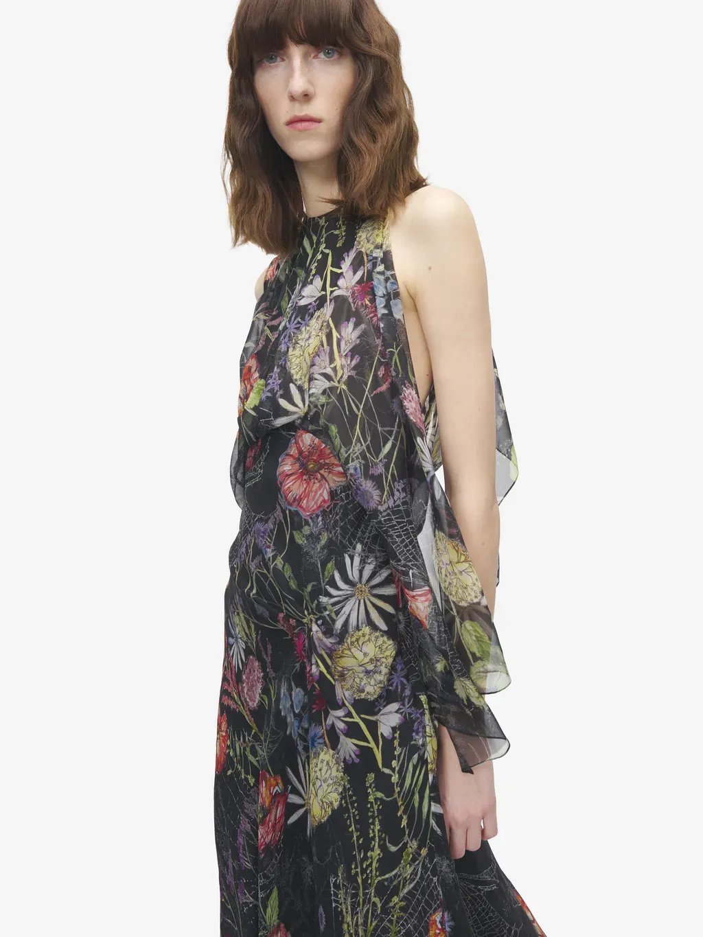 Meadow Floral Print Asymmetric Evening Dress