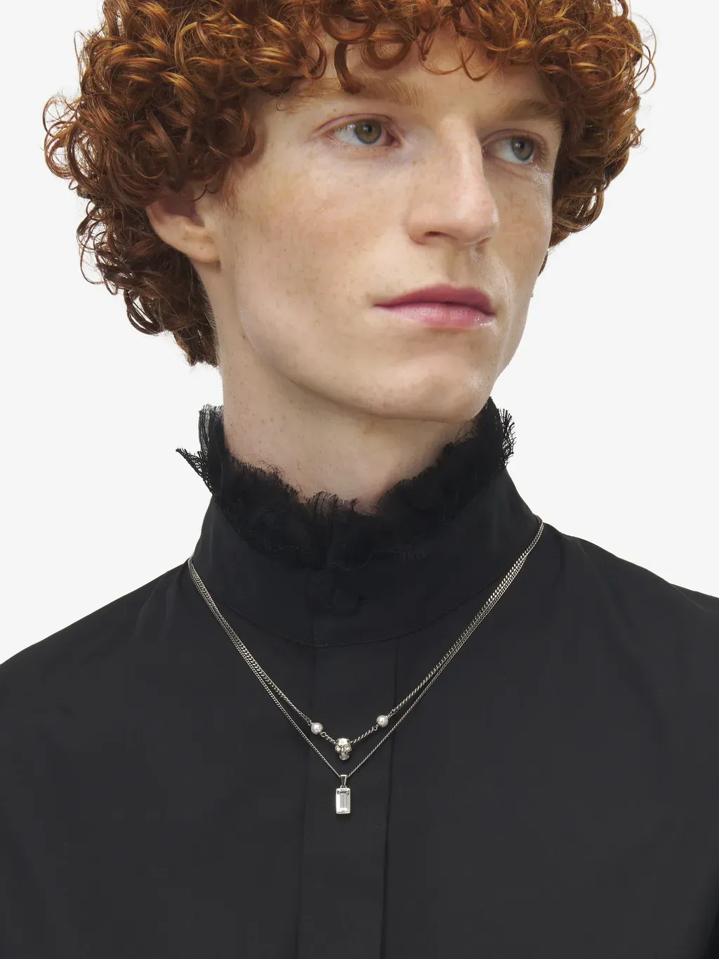 Skull & Pearl Layered Chain Necklace