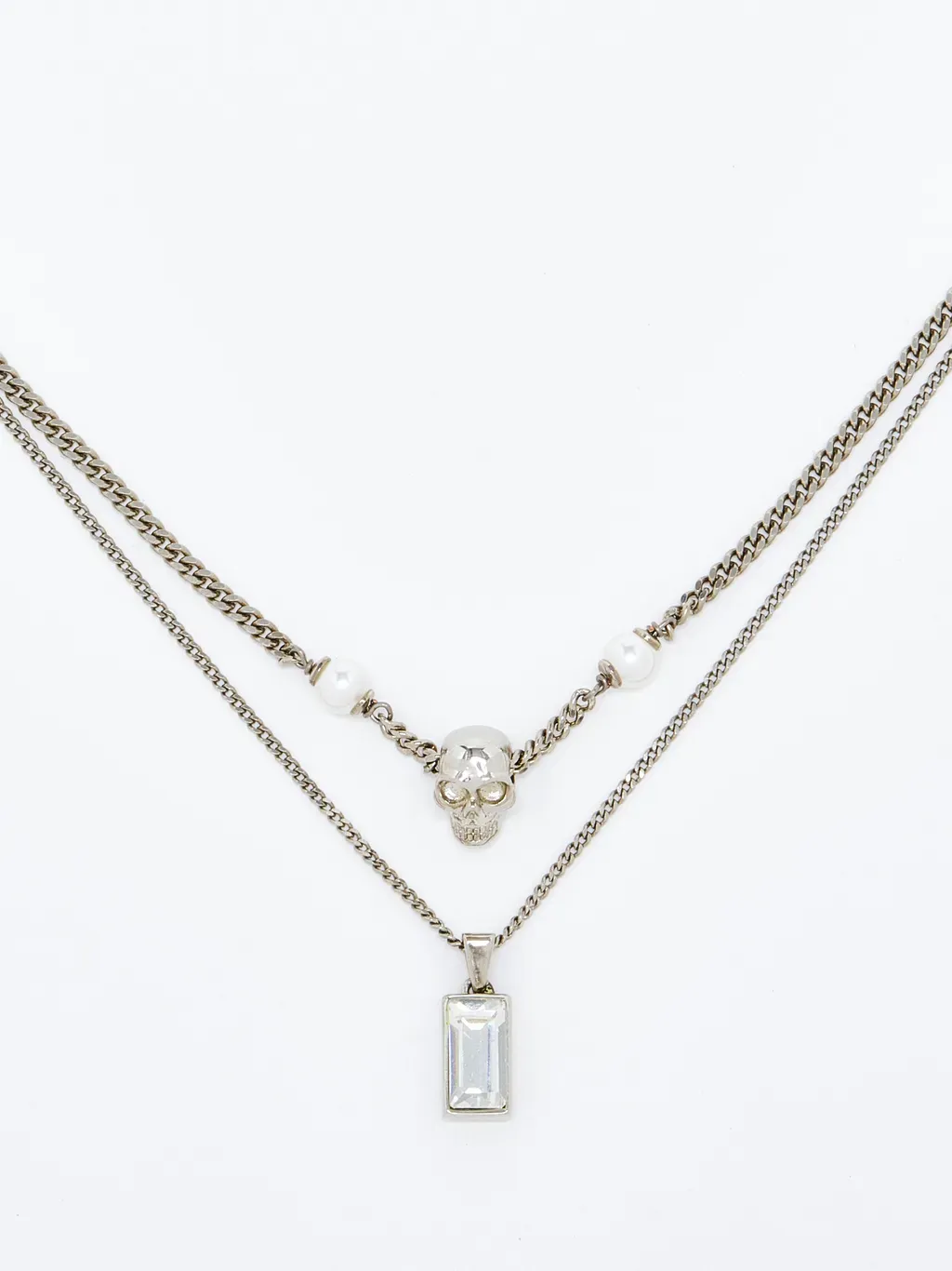 Skull & Pearl Layered Chain Necklace