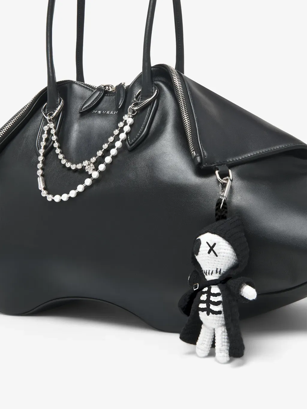 Pearl & Skull Double Chain Charm