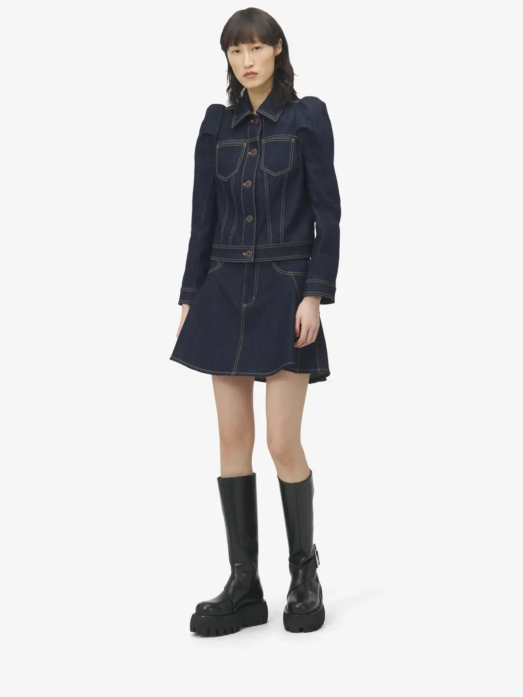 Pinched Shoulder Denim Jacket