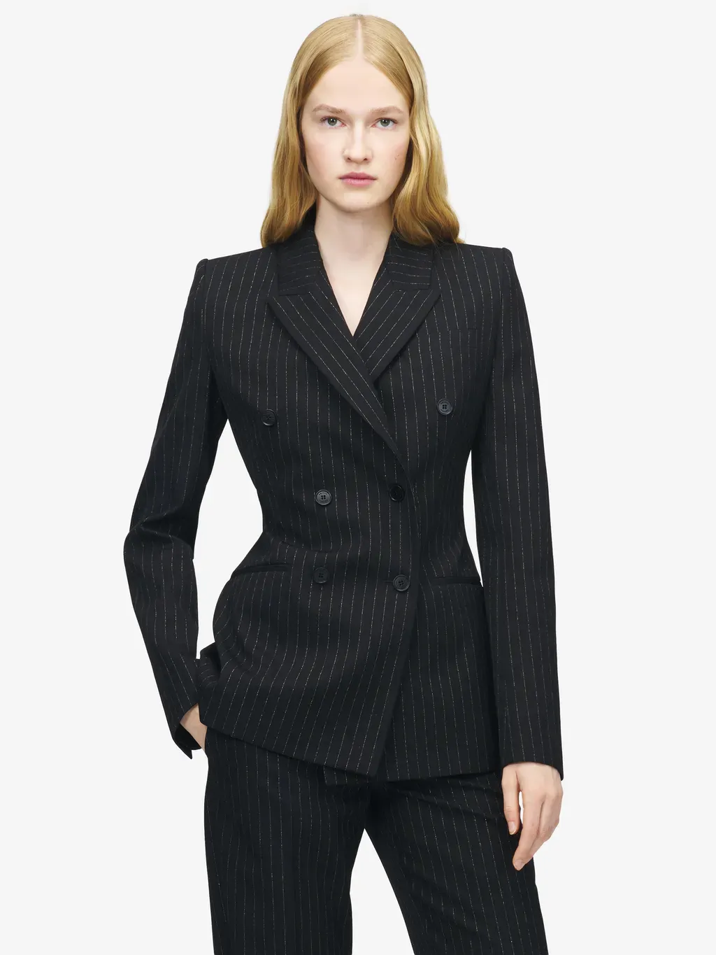 Pinstriped Double-Breasted Jacket
