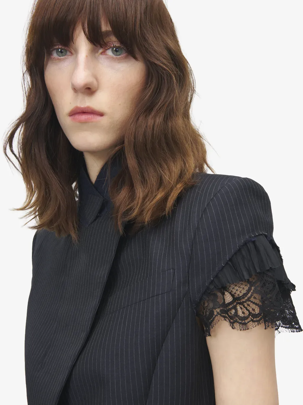 Pinstriped Short-Sleeved Jacket
