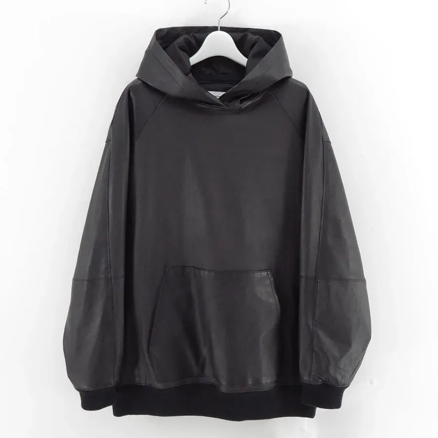 Bonded Leather Hooded Pullover