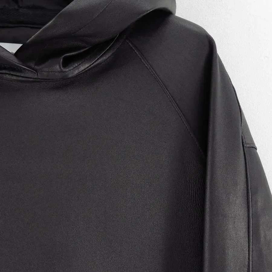 Bonded Leather Hooded Pullover