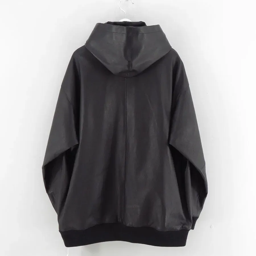 Bonded Leather Hooded Pullover