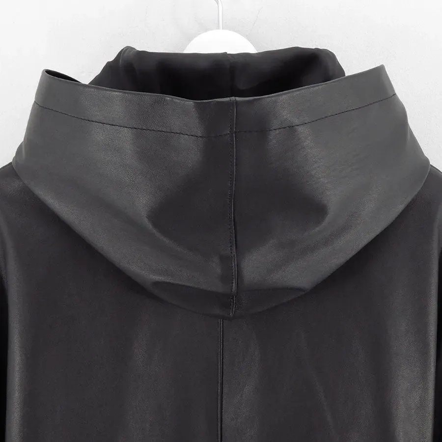 Bonded Leather Hooded Pullover