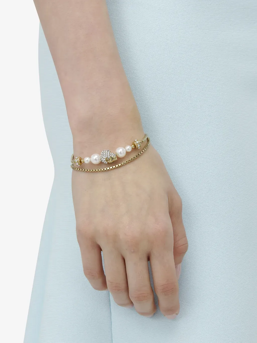 Skull And Pearl Chain Bracelet