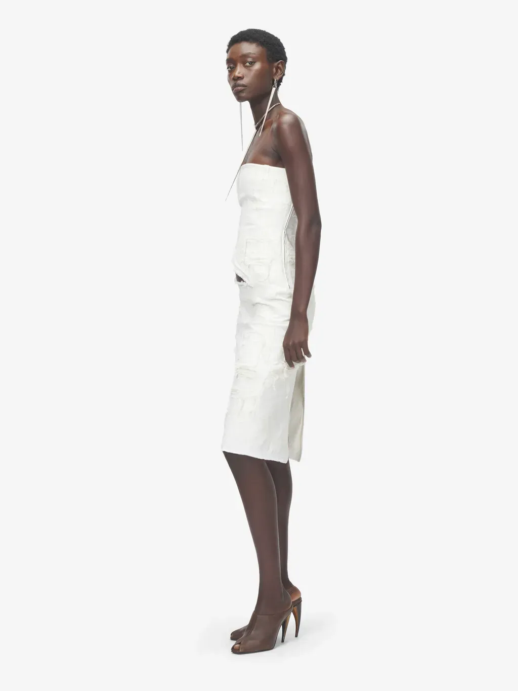 Slashed Denim Strapless Dress
