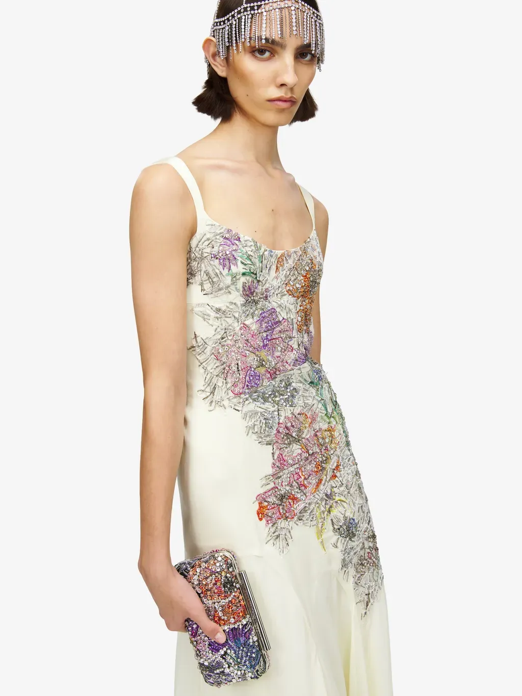 Smashed Floral Embroidery T-Bar Box Clutch