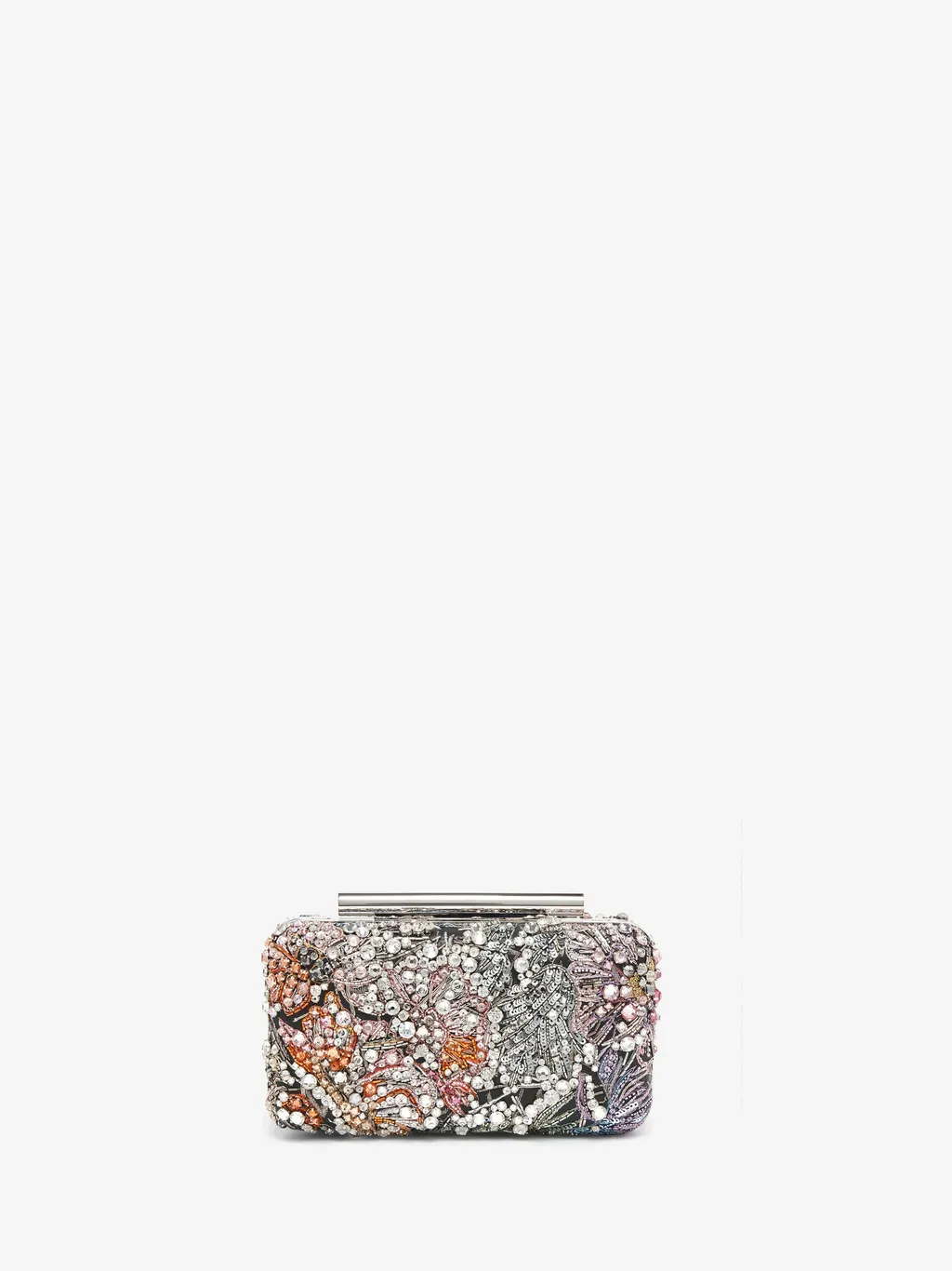 Smashed Floral Embroidery T-Bar Box Clutch