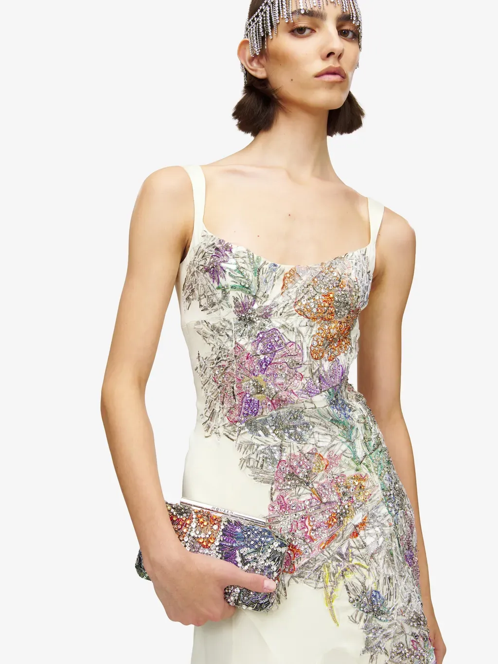 Smashed Floral Embroidery Evening Dress