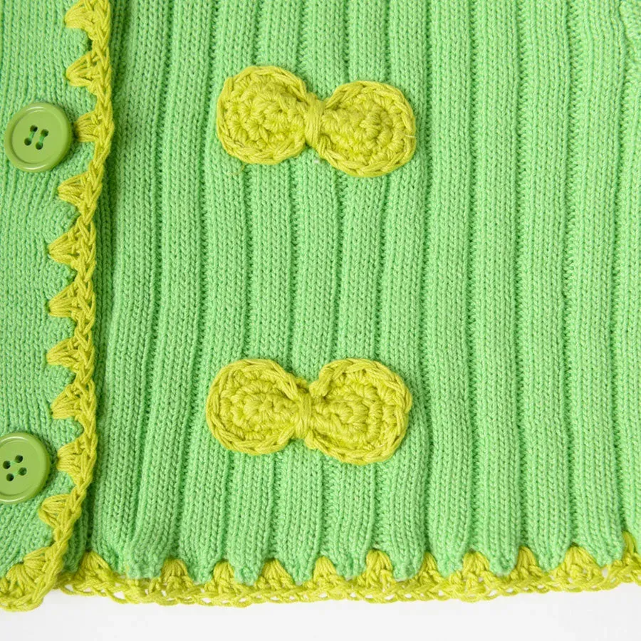 Ribbon Cropped Knit Cardigan