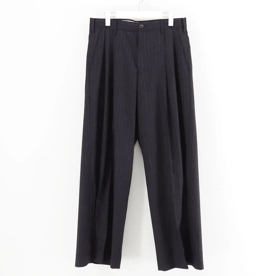 Pleated Stripe Summer Wool Pants