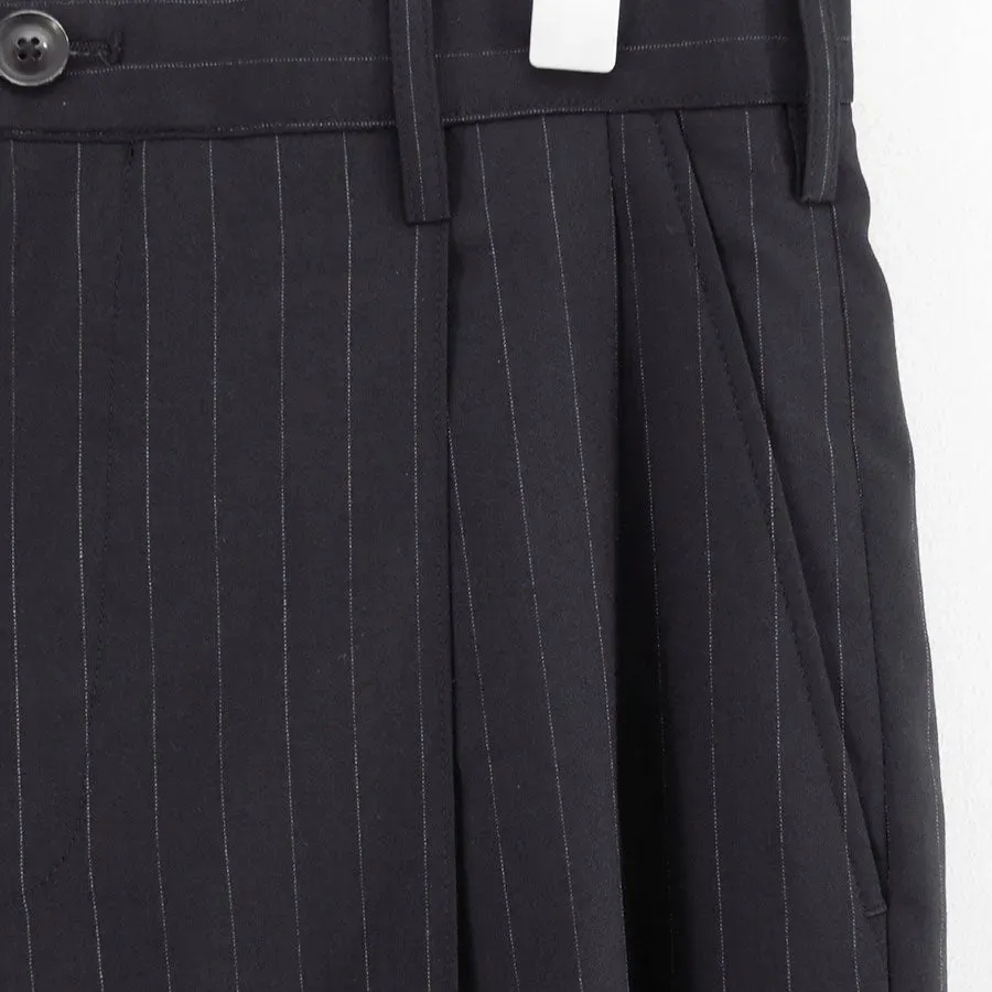 Pleated Stripe Summer Wool Pants