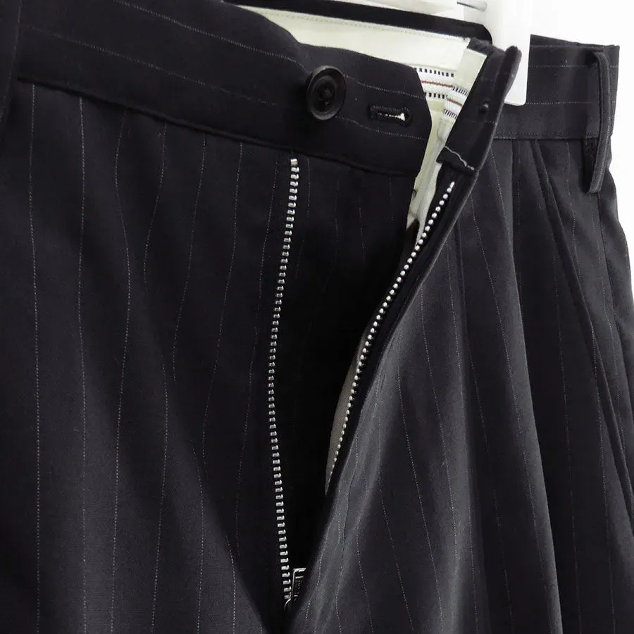 Pleated Stripe Summer Wool Pants
