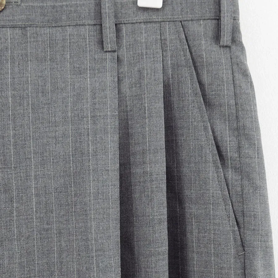 Pleated Stripe Summer Wool Pants