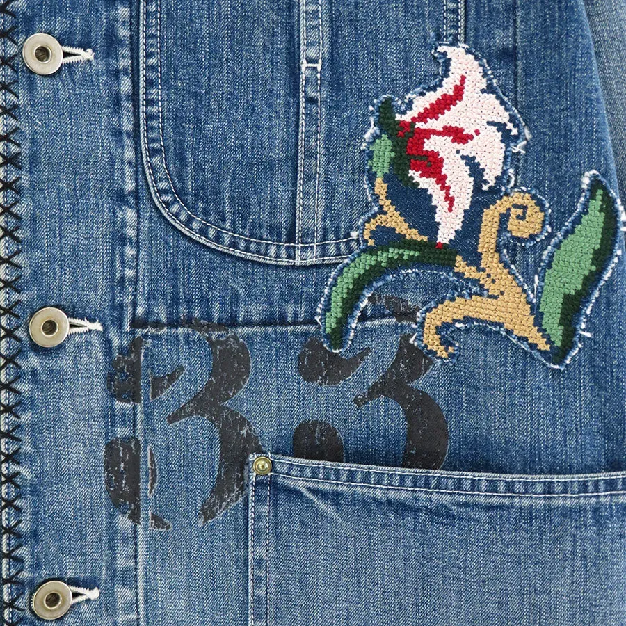 Hand-Embroidered Denim Coverall