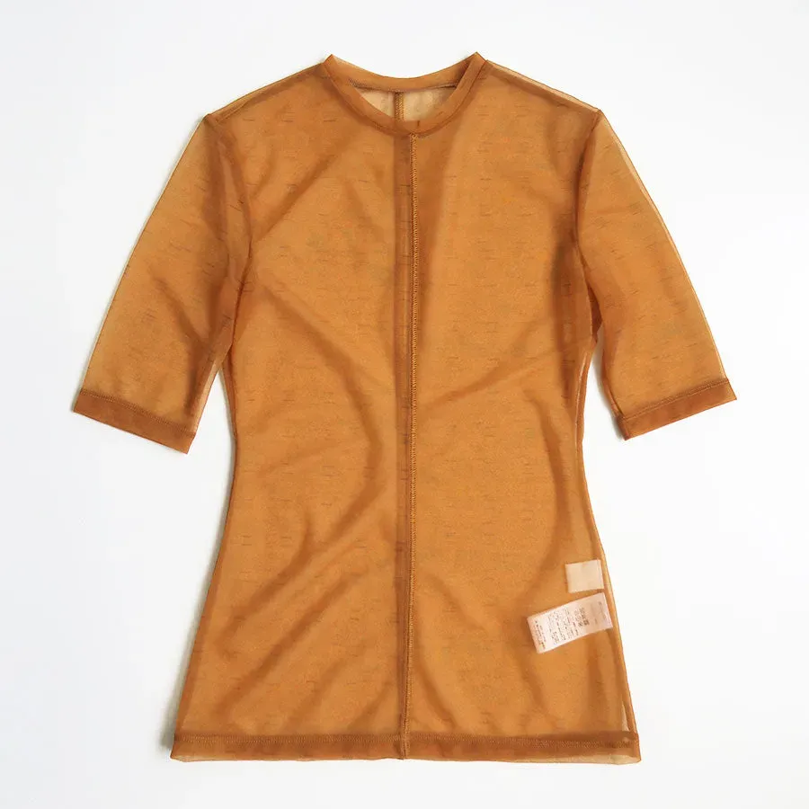 Marble Printed Plaid Sheer Crew Neck Top