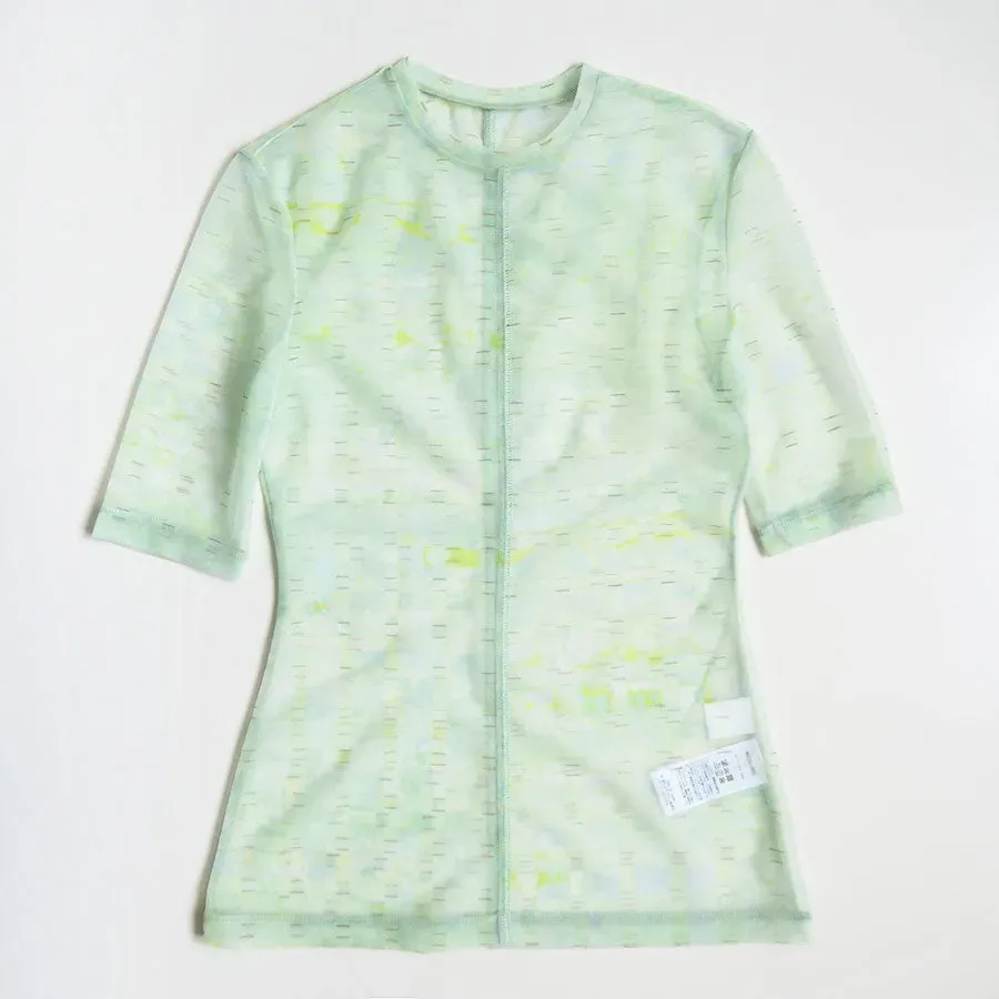 Marble Printed Plaid Sheer Crew Neck Top