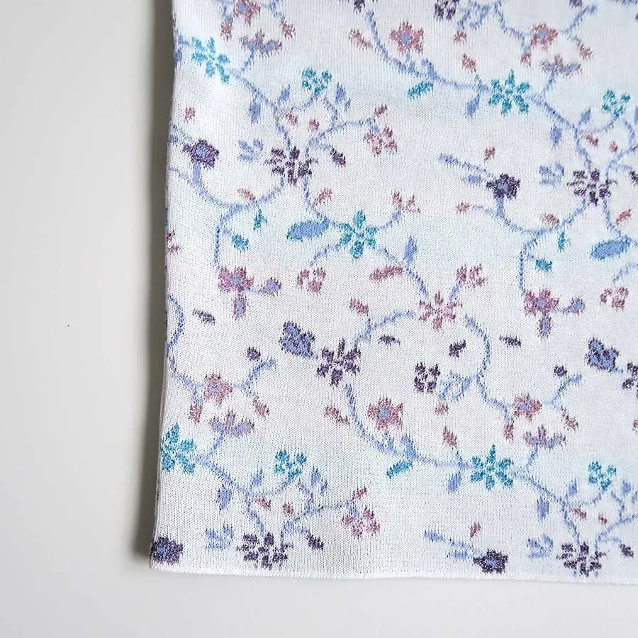Floral Motif Glitter Short Sleeve Knit Top